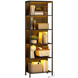 OEM Librer&iacute;a De 5 Niveles Con Luces Led De 7 Colores Estanter&iacute;a Para Libros 60x30x179 Cm Estanter&iacute;a Industrial Negro