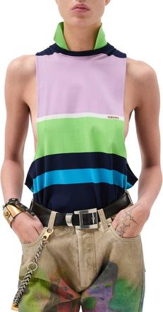 Versace Stripe Cotton Jersey Tank in Bright Pink Green Azur Blue at Nordstrom, Size 2 Us
