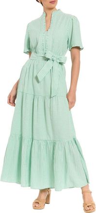 London Times Stripe Short Sleeve Cotton Seersucker Maxi Dress in Green/White at Nordstrom Rack, Size 14
