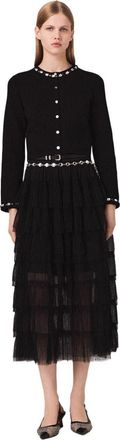Maje Cropped jewellery detail cardigan in Black at Nordstrom, Size X-Small