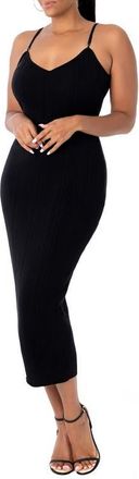 Dai Moda Rib Knit Body-Con Midi Dress in Black at Nordstrom, Size X-Large
