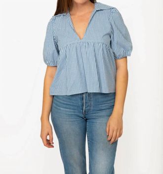 Cameo Retro Collar Gingham Blouse In Blue