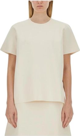 Jil Sander Top met ronde hals en boxy pasvorm - Dames - T-shirts - Beige - XS - Polyester - Tops