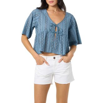 O'Neill Loni Eyelet Babydoll Top in Provincial Blue at Nordstrom, Size Xx-Large