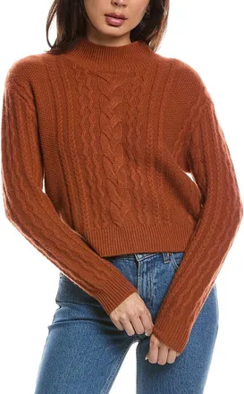 The Cashmere Project The Cashmere Project Cropped Mixed Cable Mock Neck Sweater