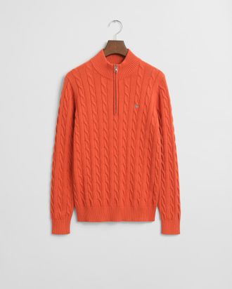 GANT Teens Cotton Cable Knit Half-Zip Sweater (158/164) DEEP ORANGE