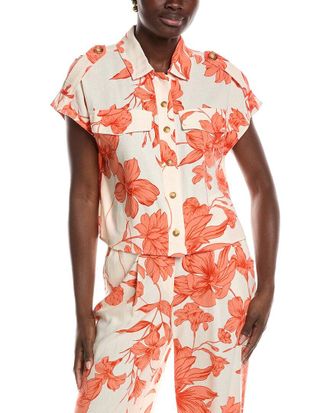 Shelli Segal Laundry By Shelli Segal Blossoming Linen-Blend Camp Shirt
