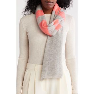 Portolano Uneven Stripes Cashmere Oblong Wrap in Light Grey/Lobster at Nordstrom Rack