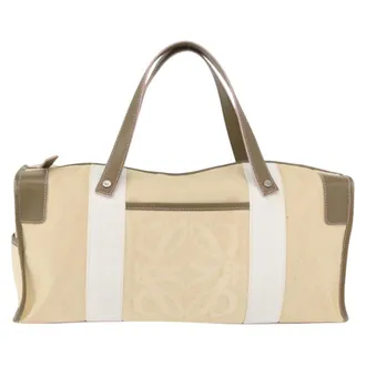Loewe Anagram Handbag Canvas Beige Canvas Handbag (Pre-Owned)