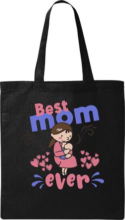 Generic Best Mom Ever Cute Heart Graphic Natural Ecological Cotton Tote Bag Black