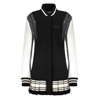 Off-white Short Dresses, female, Black, S, Ribbed edges wool dress with leather