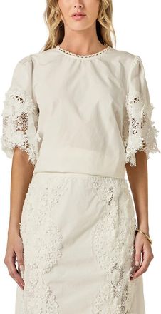English Factory Open Stitch Puff Shoulder Top in White at Nordstrom, Size Medium