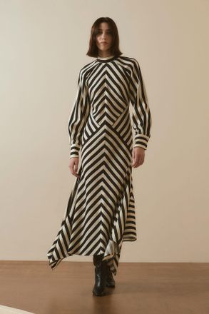 Karen Millen Womens Mono Fluid Stripe Cotton Mix Woven Maxi Dress - Monochrome Multi Viscose - Size 10 UK