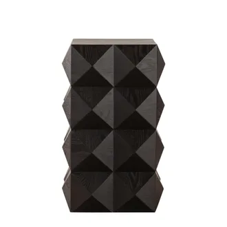 STILVORA Mesita De Noche Con Relieve 3d, Sin Montaje, Estilo Retro, Para Dormitorio Y Salon, En Madera Maciza Y Mdf, Negra