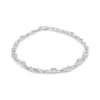 House of Brilliance 925 Sterling Silver Prong Set Diamond Accent Curved Spiral Link Bracelet