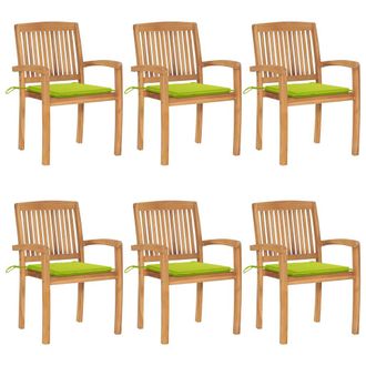 vidaXL Sillas De Jard&iacute;n Apilables 6 Uds Madera De Teca Con Cojines Vidaxl