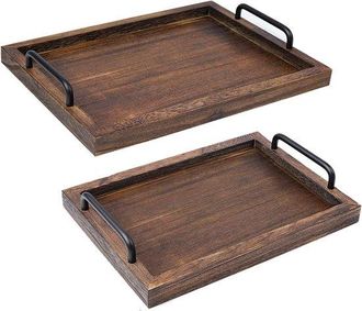 OEM Set Di 2 Vassoi Da Portata Rustici In Legno Con Manici Per Un Servizio Elegante