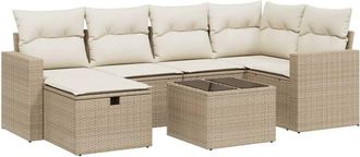 vidaXL Vidaxl - Set Sof&aacute;s De Jard&iacute;n 7 Piezas Y Cojines Rat&aacute;n Sint&eacute;tico Beige