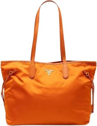 Prada Pre-owned Tote Bags, female, Orange, Size: ONE SIZE Pre-owned Nylon Satchel
