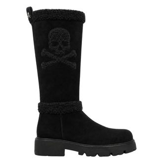 Philipp Plein Laarzen Mid Flat Skull - Dames - Schoenen - Zwart - Maat: 36 EU Zijde