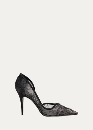 Rene Caovilla 100mm Embellished Floral Lace dOrsay Pumps