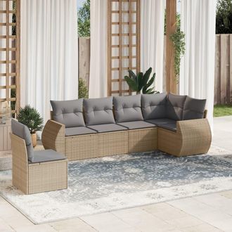 vidaXL Juego De Sof&aacute;s Jard&iacute;n Con Cojines 6 Pzas Rat&aacute;n Sint&eacute;tico Beige Vidaxl
