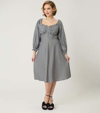 Unique Vintage Peasant Sleeve Swing Dress in Black & White Gingham at Nordstrom, Size X-Small