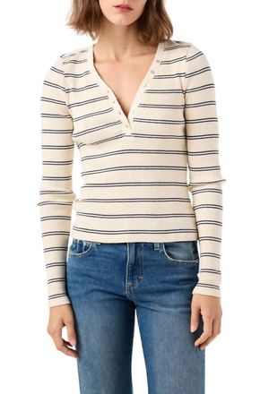 Amo Dearest Henley Top In Bone/neptune