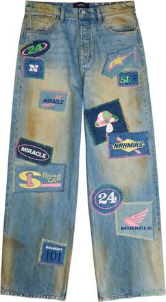 Nahmias patchwork embroidered trousers - Blue