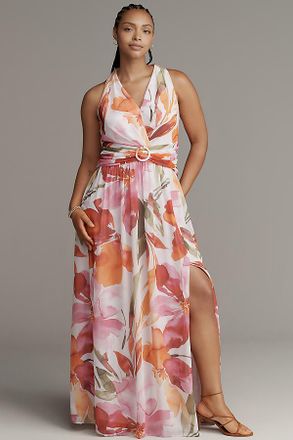 Adrianna Papell Plus Floral Chiffon Ring Maxi Dress
