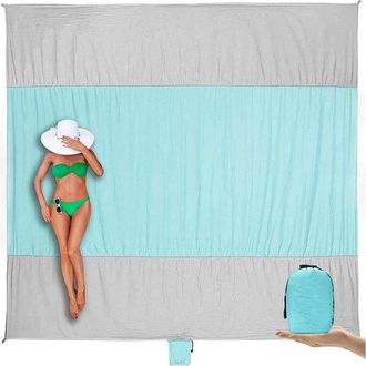 OEM Manta De Playa, Impermeable Y Resistente A La Arena, Manta De Picnic, Mantas De Playa, Plegable Y Port&aacute;til, Bolso Ligero, 220x180 Cm, Gris + Cian
