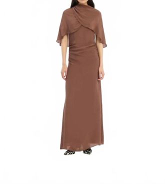 Rotate Maxi Cape Dress In Brown