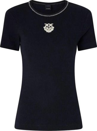 Pinko Brugherio T-Shirt Costina Logo - Dames - T-shirts - Zwart - M - Katoen - Tops