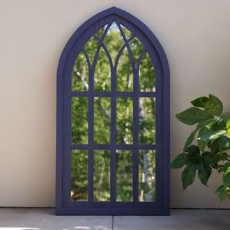 PRIMROSE Gothic Window Garden Mirror Illusion Arched Blue Wooden Glass 110cm in Purple