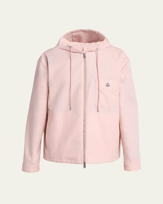 Moncler Mens Pocket-Logo Poplin Full-Zip Hoodie