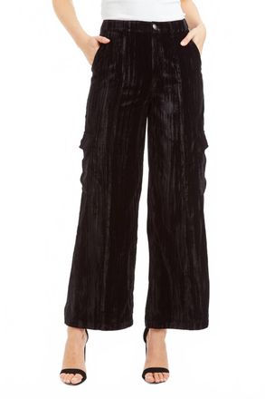 Tractr Velvet Cargo Wide Straight Leg Pants In Black