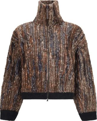 Brunello Cucinelli Perforated Zip Cardigan - Dames - Truien - Bruin - Maat: L
