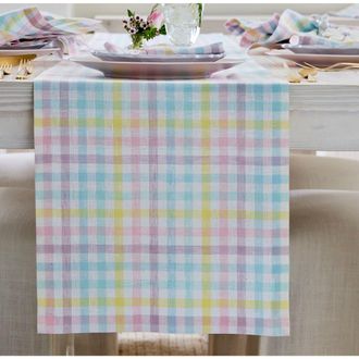 Solino Home Linen Table Runner for Dining Table, Holiday and Everyday Table Decor - Gingham Check in Pastel Gingham at Nordstrom, Size Xx-Large