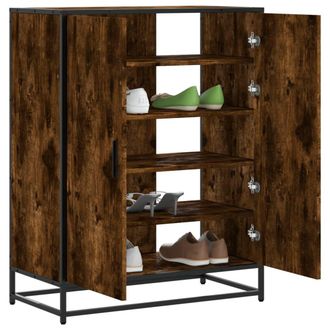 Berkfield Home Shoe Cabinet Smoked Oak 75x38x97.5 cm Engineered Wood & Metal in Brown