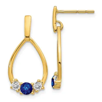 Diamond2Deal 14k Yellow Gold Blue and White Sapphire Dangle Earrings