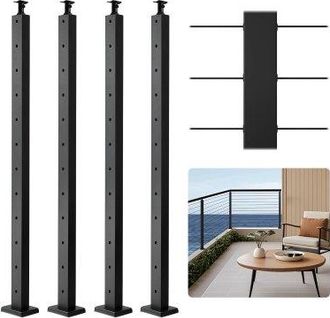 OEM Poste De Barandilla De Cable, 4 Pcs Postes De Barandilla 106,7 X 2,5 X 5 Cm Poste De Riel De Cable De Acero Inoxidable Sus304 Con Soporte Horizontal Y