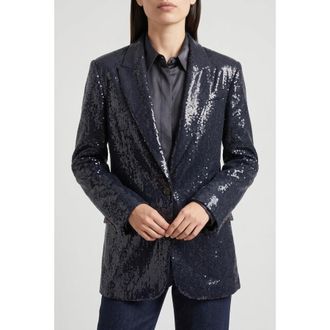 Brunello Cucinelli Dark Blue Sequin Blazer, Brand Size 40 (US Size 6)