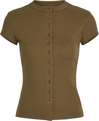 Reformation Raelynn Ribbed Stretch-cotton T-shirt - Dark Green - XL (UK16 / XL)