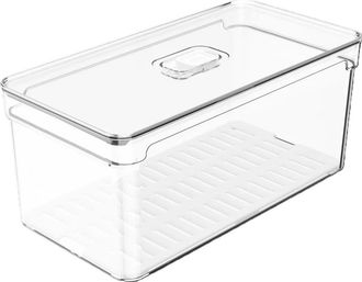 Ou Clear Stackable Fridge Organizer Bin with Drain Tray and Vented Lid, 5.3 Quart Capacity in Clear With White Drainer at Nordstrom