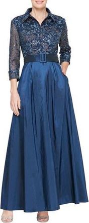 Alex Evenings Embroidered A-Line Cocktail Dress in Navy at Nordstrom Rack, Size 12