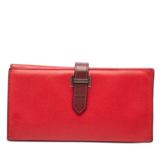 Herm&egrave;s Red Color Rouge Casaque Rouge H Epsom Leather Wallet (Tri-Fold) (Pre-Owned)