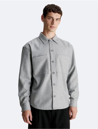 Calvin Klein Mens Wool Blend Relaxed Button-Down Shirt - Grey - XXXL