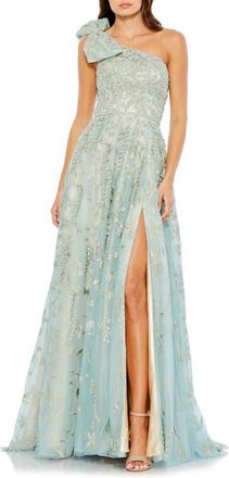Mac Duggal Embellished Bow One Shoulder A Line Gown in Sage at Nordstrom, Size 12