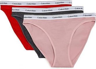 Calvin Klein Underwear Modern Logo Bikini 3-Pack Womens Underwear Charcoal Grey/Adreniline Rush/Subdued : MD (US 8-10), Cotton/Elastane