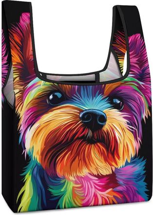 Generic Yorkshire Terrier Shopping Bag Reusable Grocery Tote Bag Foldable Handbag for Travel Picnic